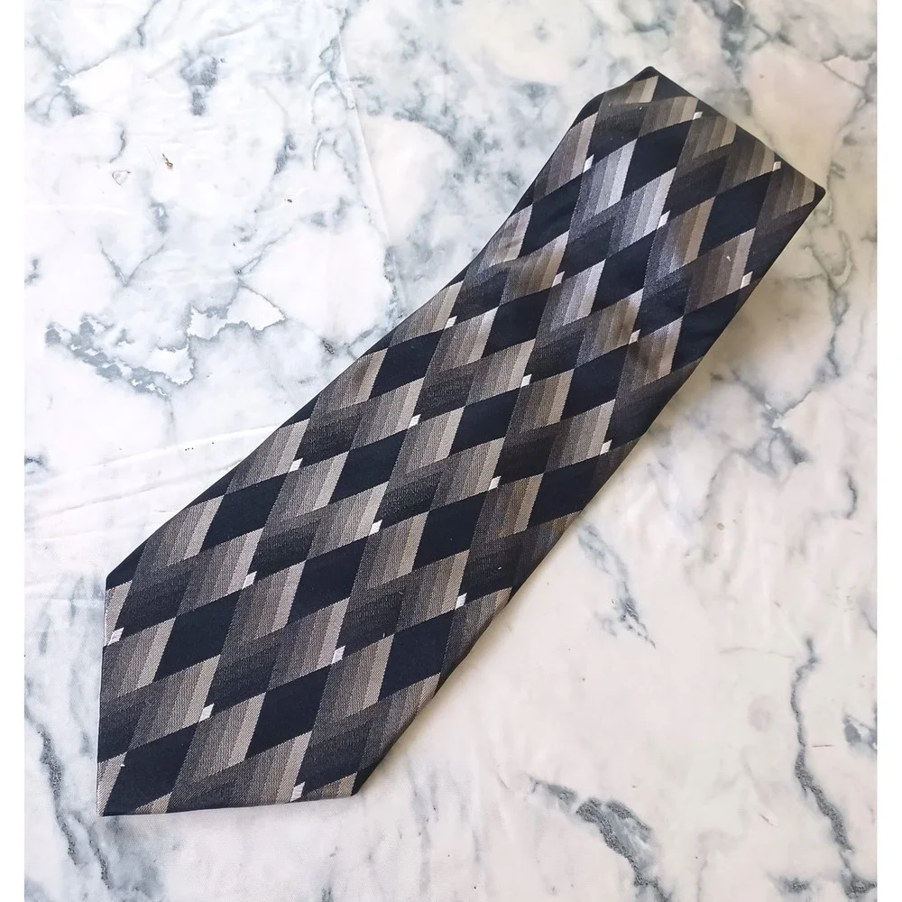 Joseph &‎ Feiss 100% Silk Tie Men Black Grey Silver Geometric Argyle Diamond